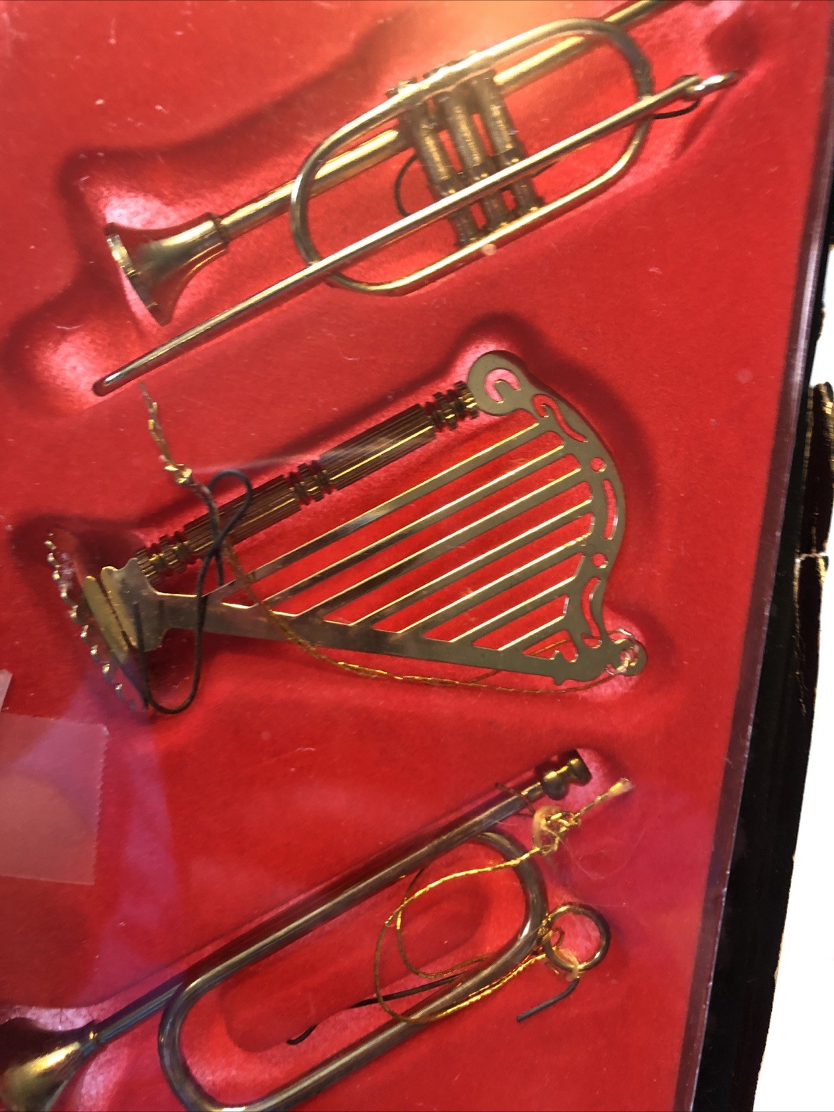 Gold Brass Musical Instruments Ornaments Macy’s Taiwan 3″ Patina Vintage