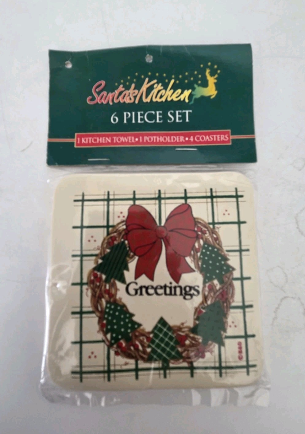 Vintage Christmas Pot Holder 6 Piece Set Wreath Brand New