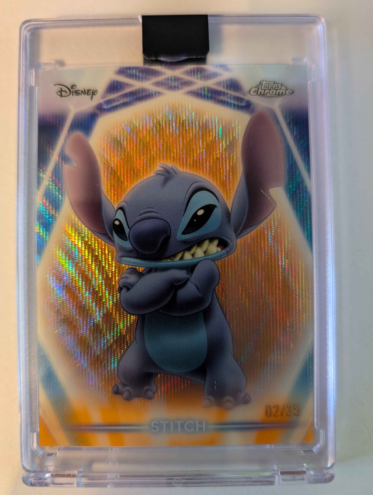 2026 Disney Neon Chrome Orange Wave Refractor Stitch 03/25 SSP CNE-14