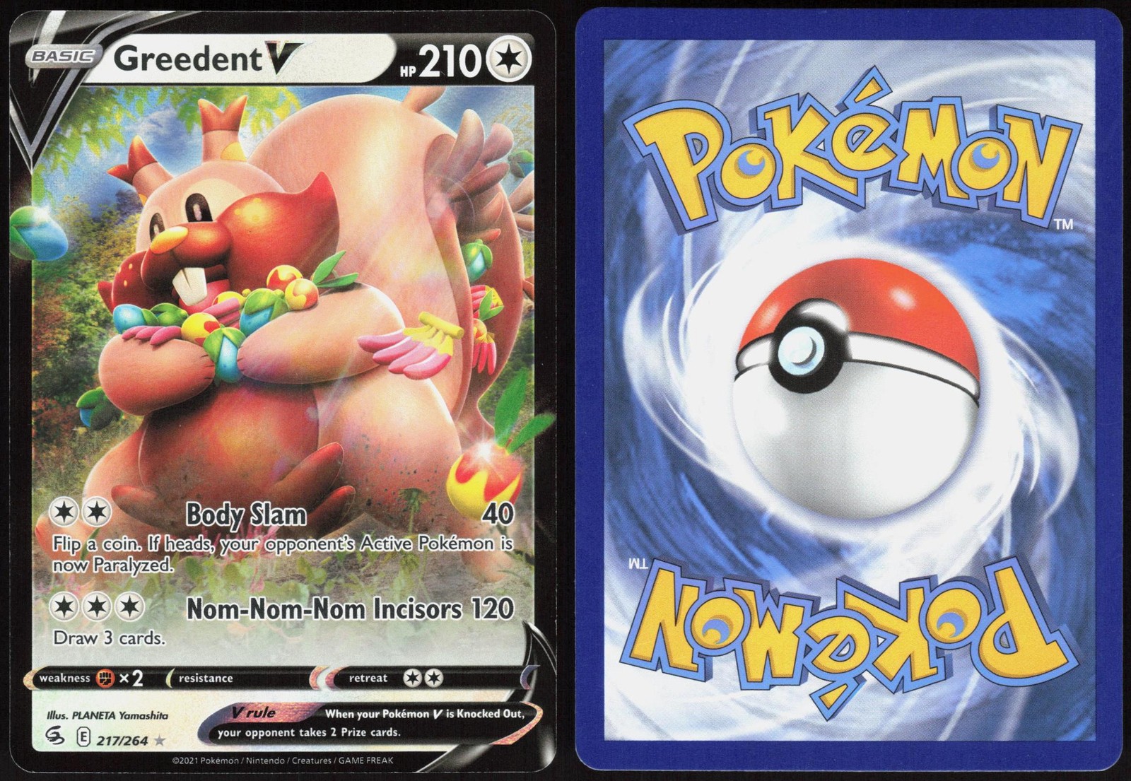 Greedent V 217/264 Holo Fusion Strike V Rare Yamashita Near Mint