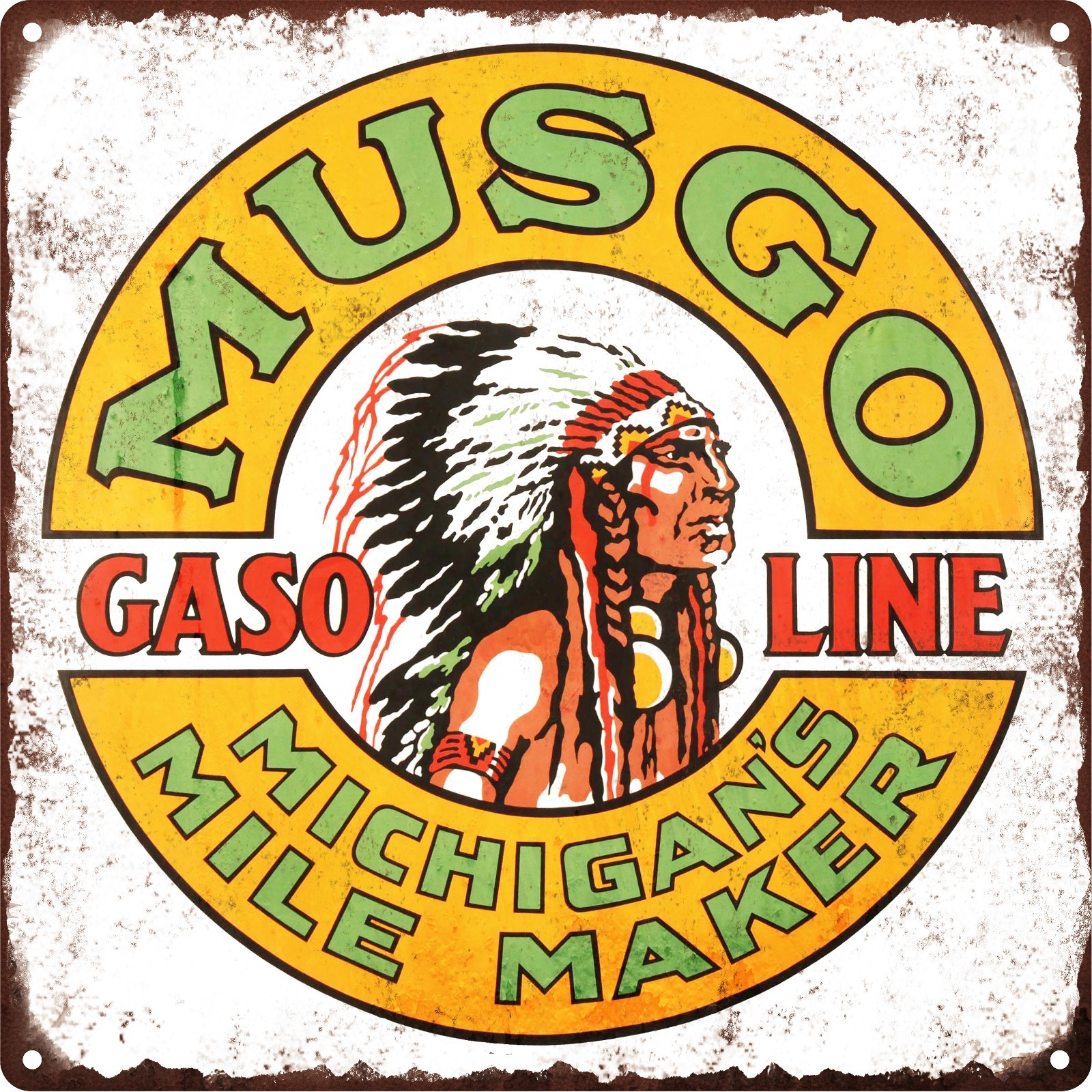 Musgo Mile Maker Gasoline Man Cave Garage Shop Metal Sign Repro 12×12″ 60545