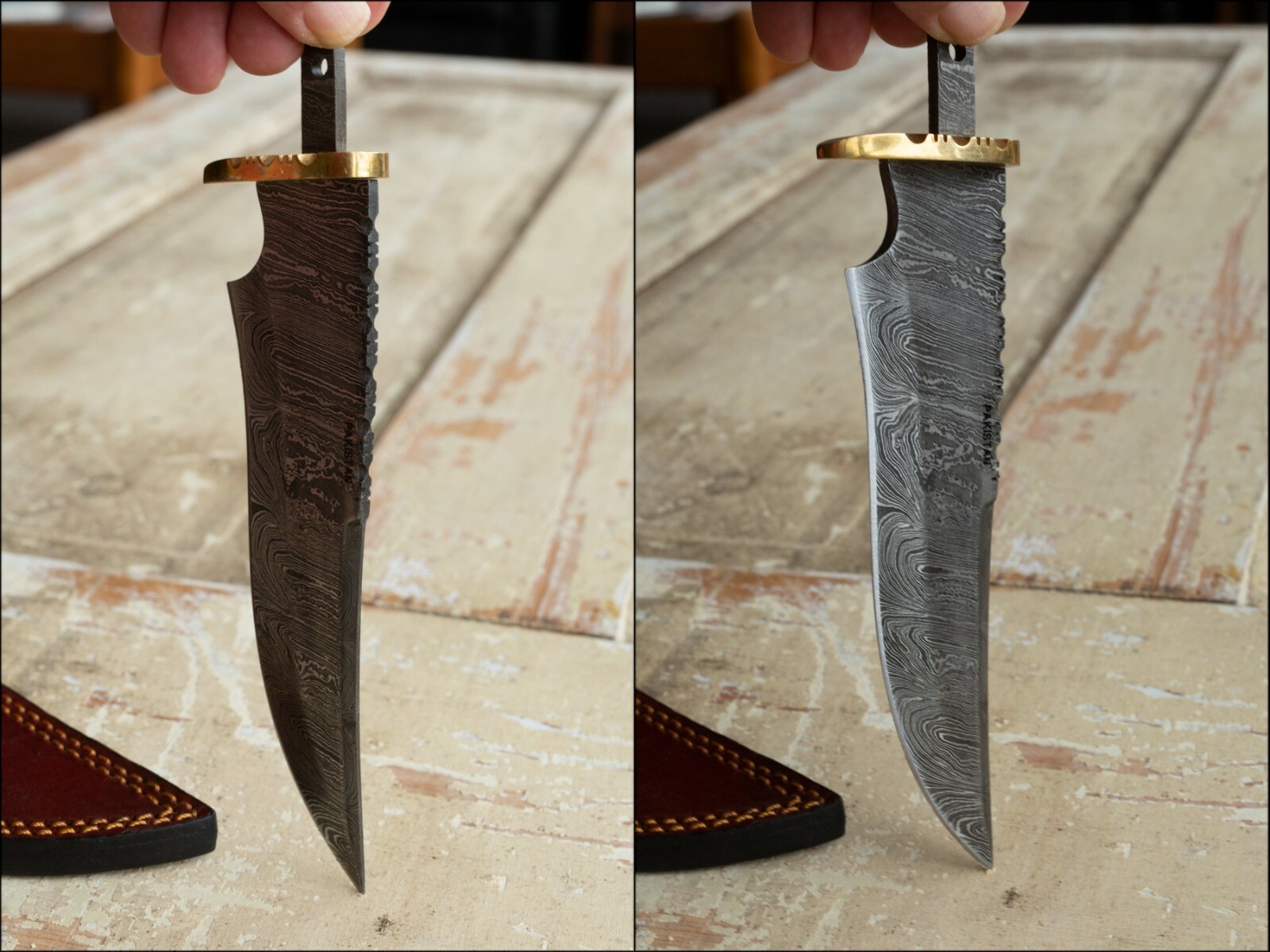 266 Layer Handmade Damascus Steel Knife Blank 8.25″ OA Brass Guard, Sheath SHARP