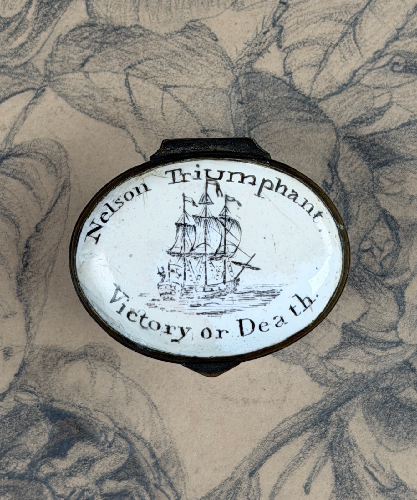 Antique Staffordshire Lord Nelson Enamel Patch Pill Box Georgian 19th C. RARE!