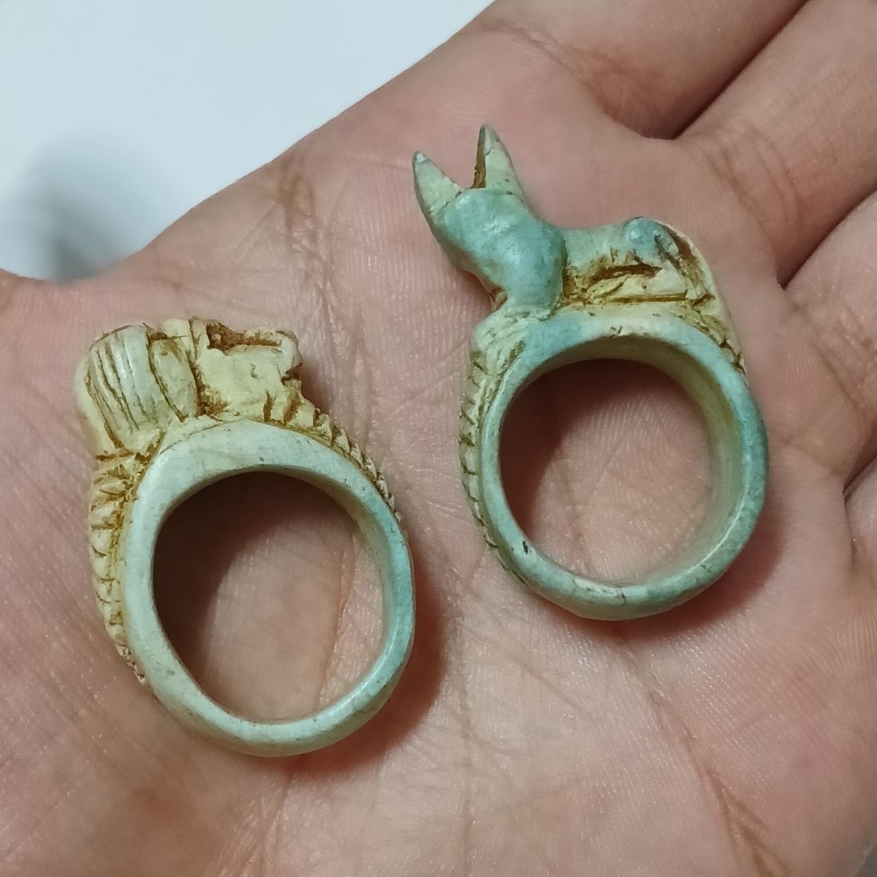 Ancient Egyptian Ram & Cat Ring, Handmade Stone Look Decorative Artifact