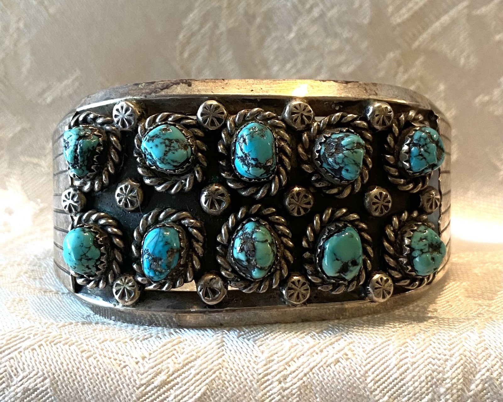 Vintage Marked Navajo Darlene Thomas DCT Turquoise Sterling Silver Bracelet