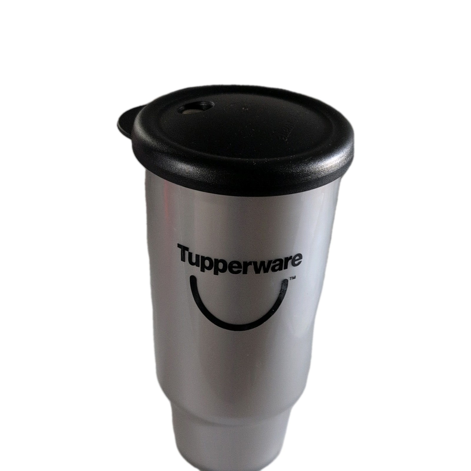 Tupperware 32 oz Silver/Black Travel Mug Plastic Drink-Through Lid