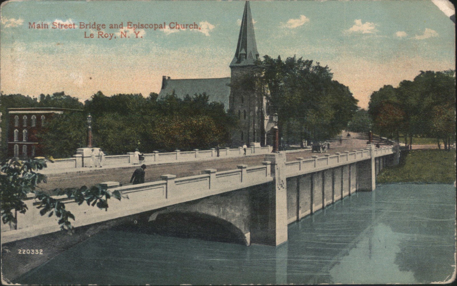 Le Roy, NY New York Main Street Bridge Episcopal Church Vintage Postcard