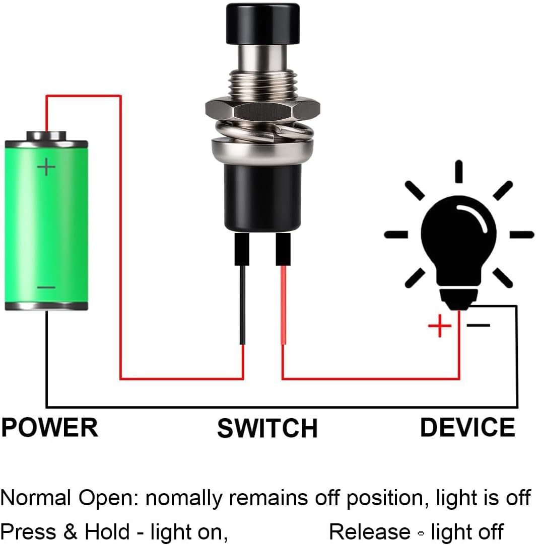 10PCS Prewired Mini Momentary Push Button Switch SPST NO 3V-230V 7mm Black