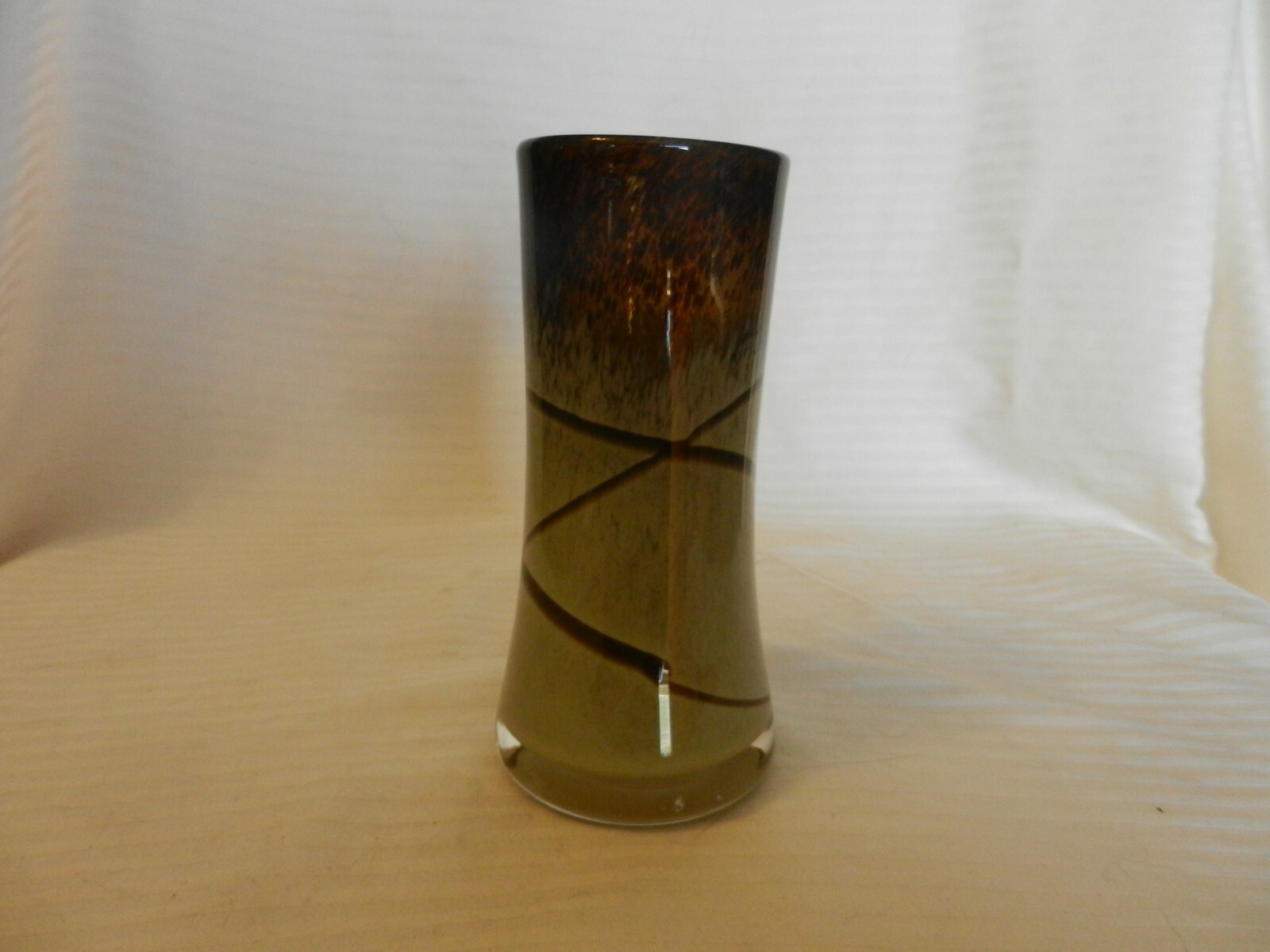 Hand Blown Glass Vase Tapered Pillar, Light Tan and Brown Tones 6.125″ Tall