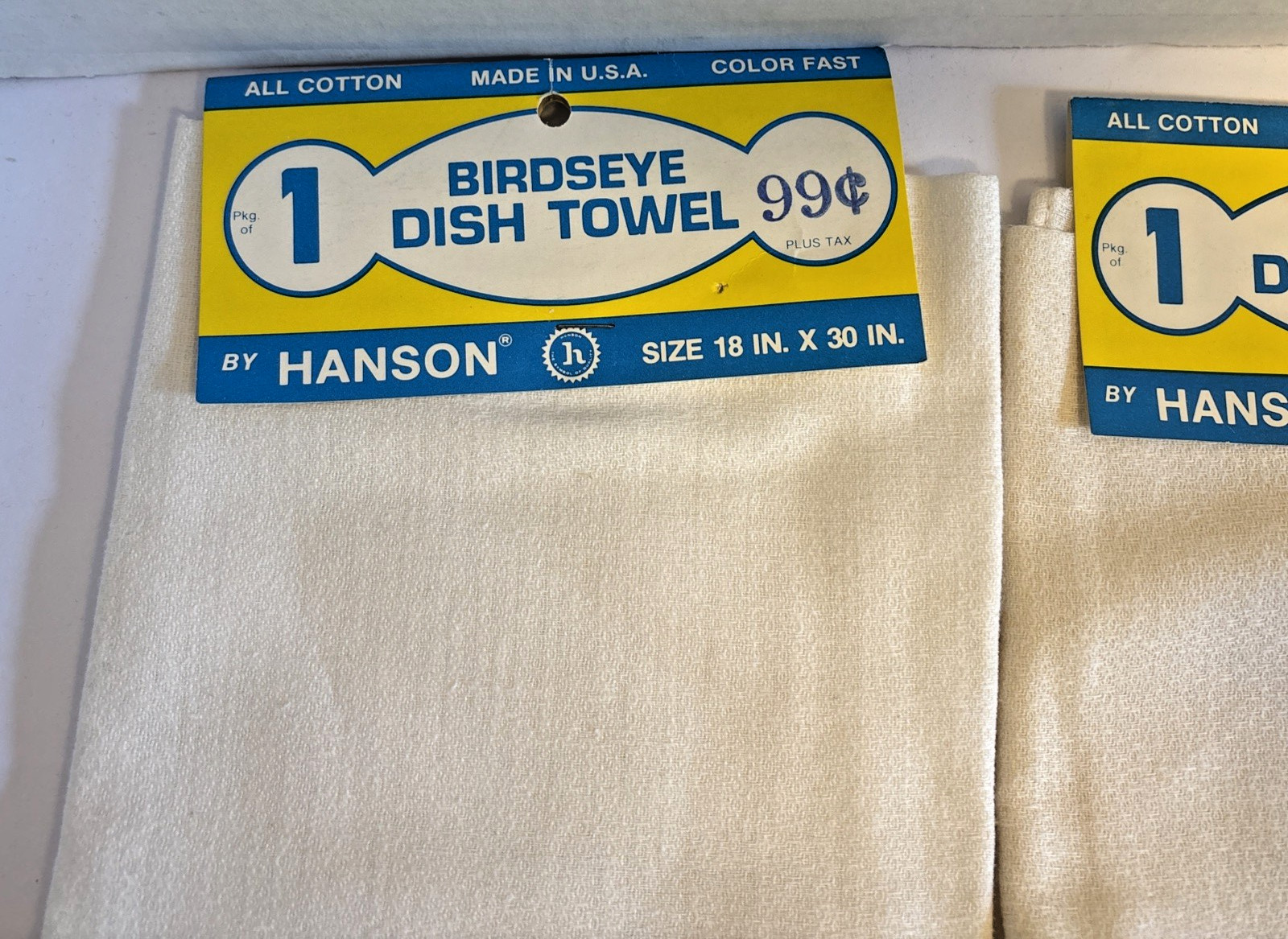 3 Vintage NOS Birdseye Dish Towel Cloth Striped Cotton Hanson Woven USA Kitchen