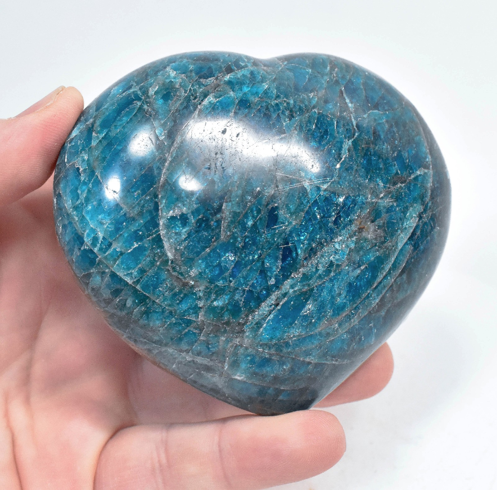 3.66″ POLISHED BLUE APATITE Heart Madagascar T619