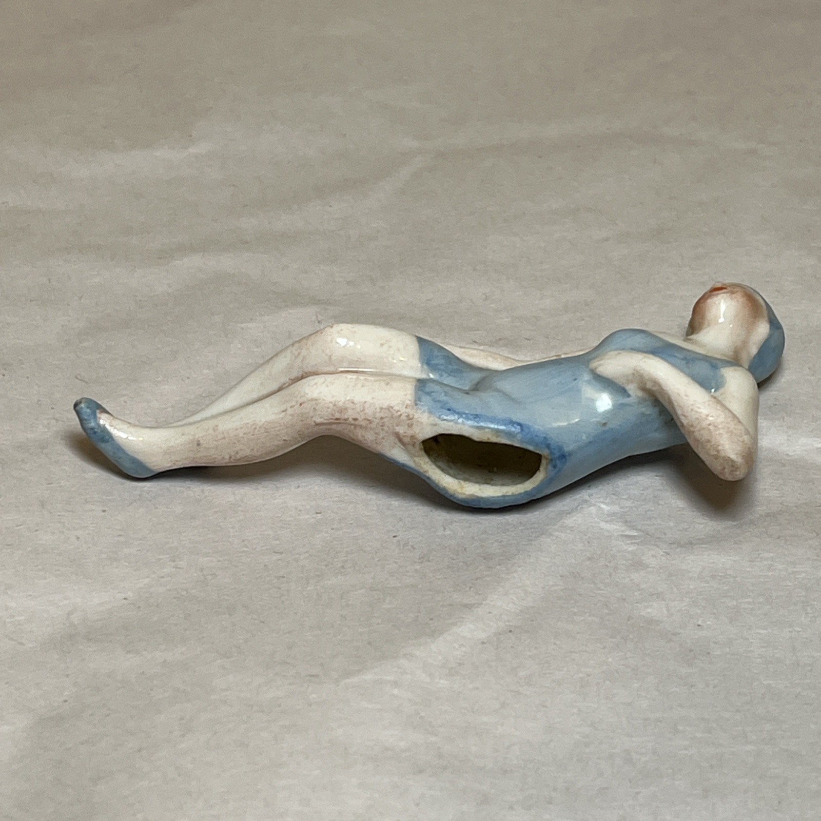 Antique German Art Deco Bisque Bathing Beauty Blue Suit Cap Laying Germany 6875