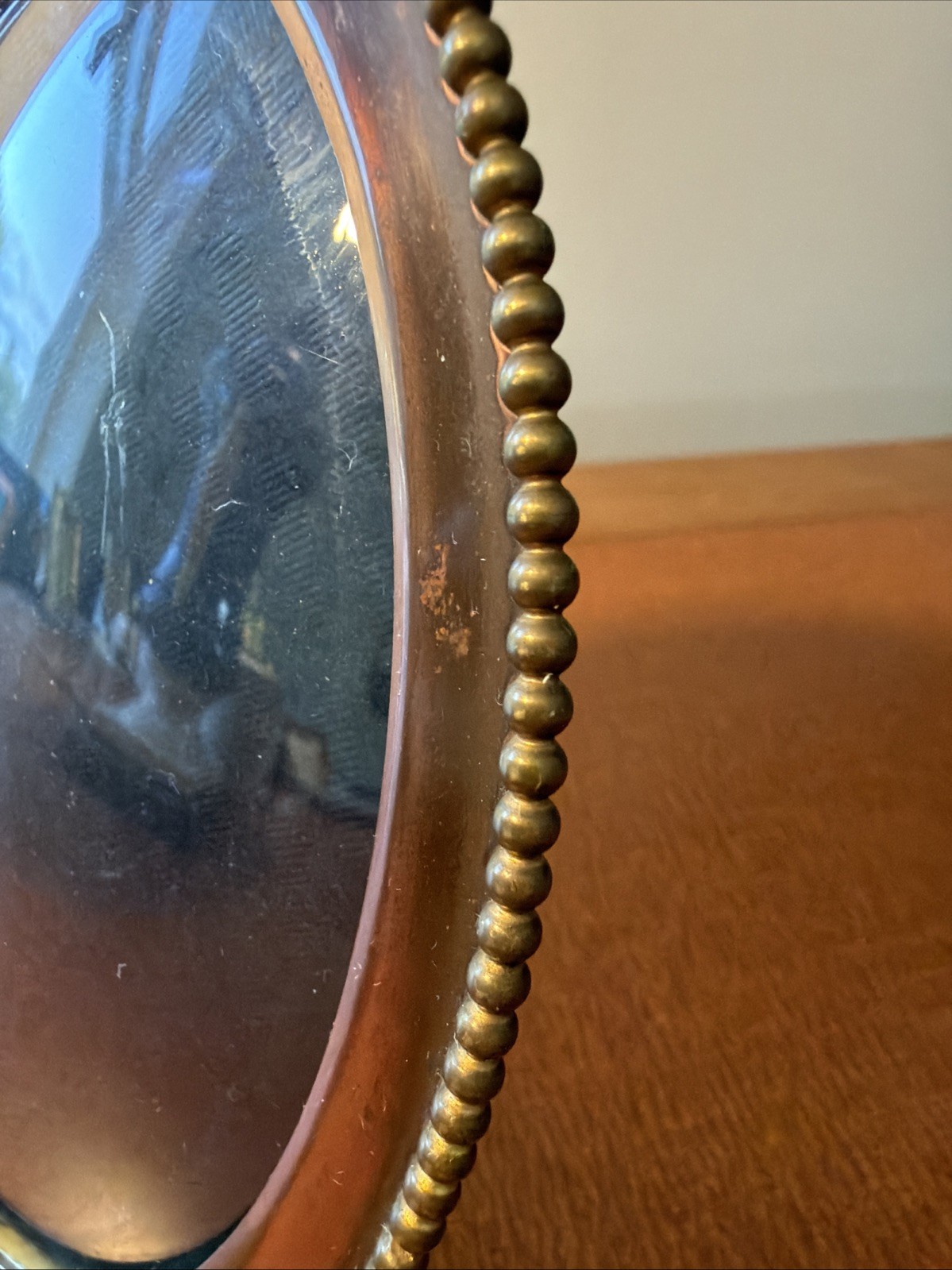 Antique Oval Bronze Photo Frame With Convex Bubble Glass 4” By 5” Free Standing