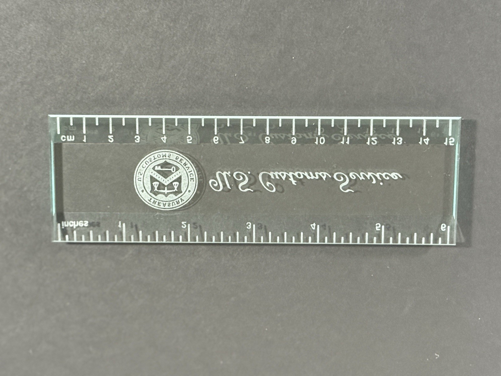 Vintage Salisbury Pewter Crystal Collection U.S. Customs Service Glass Ruler