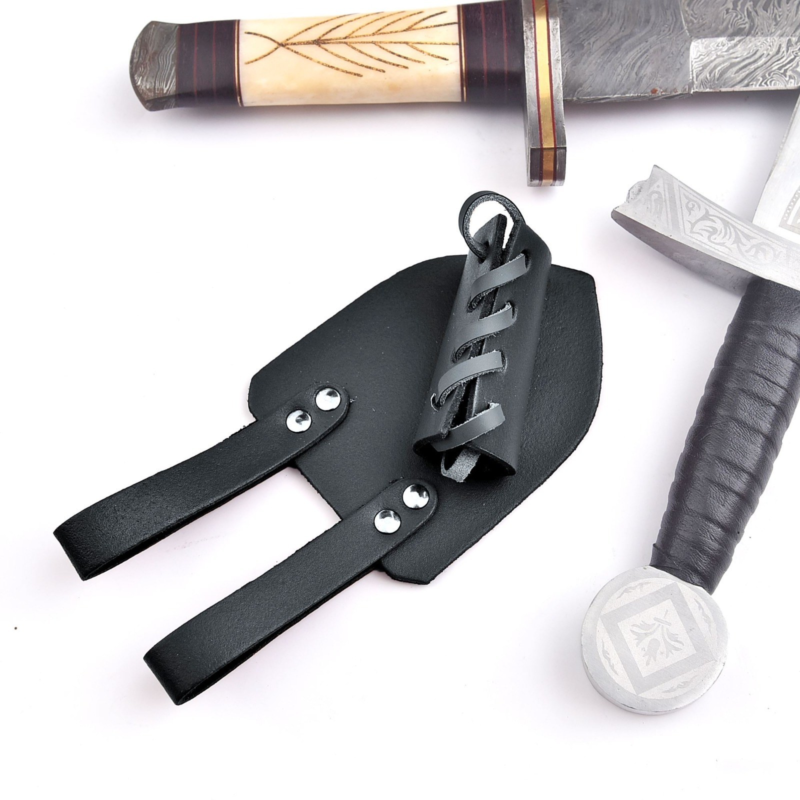 Handmade Medieval Functional Genuine Bovine Leather Sword Dagger Belt Frog-black