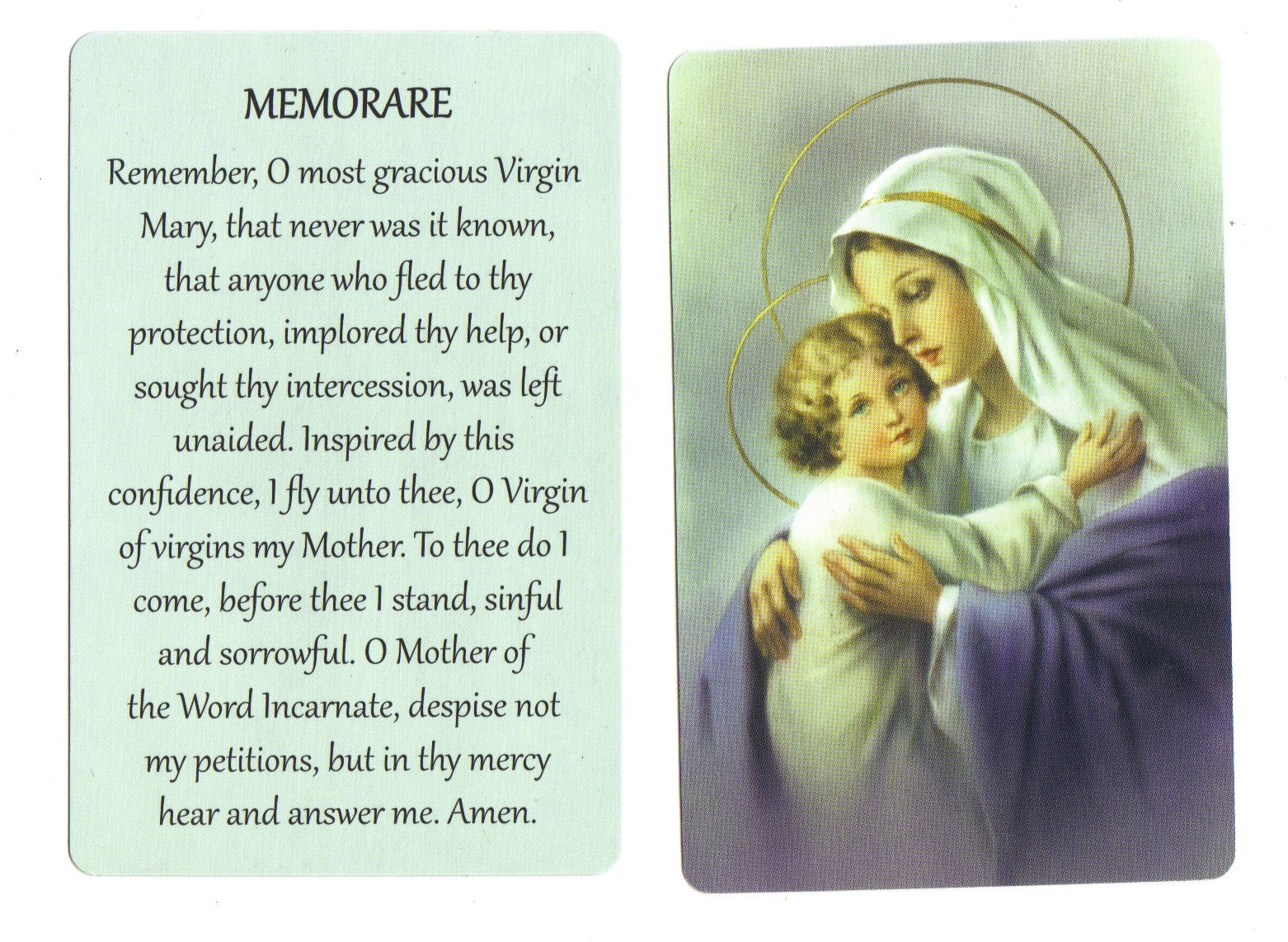 Memorare Prayer to Virgin Mary (Lot of 2) Laminated catholic prayer cards