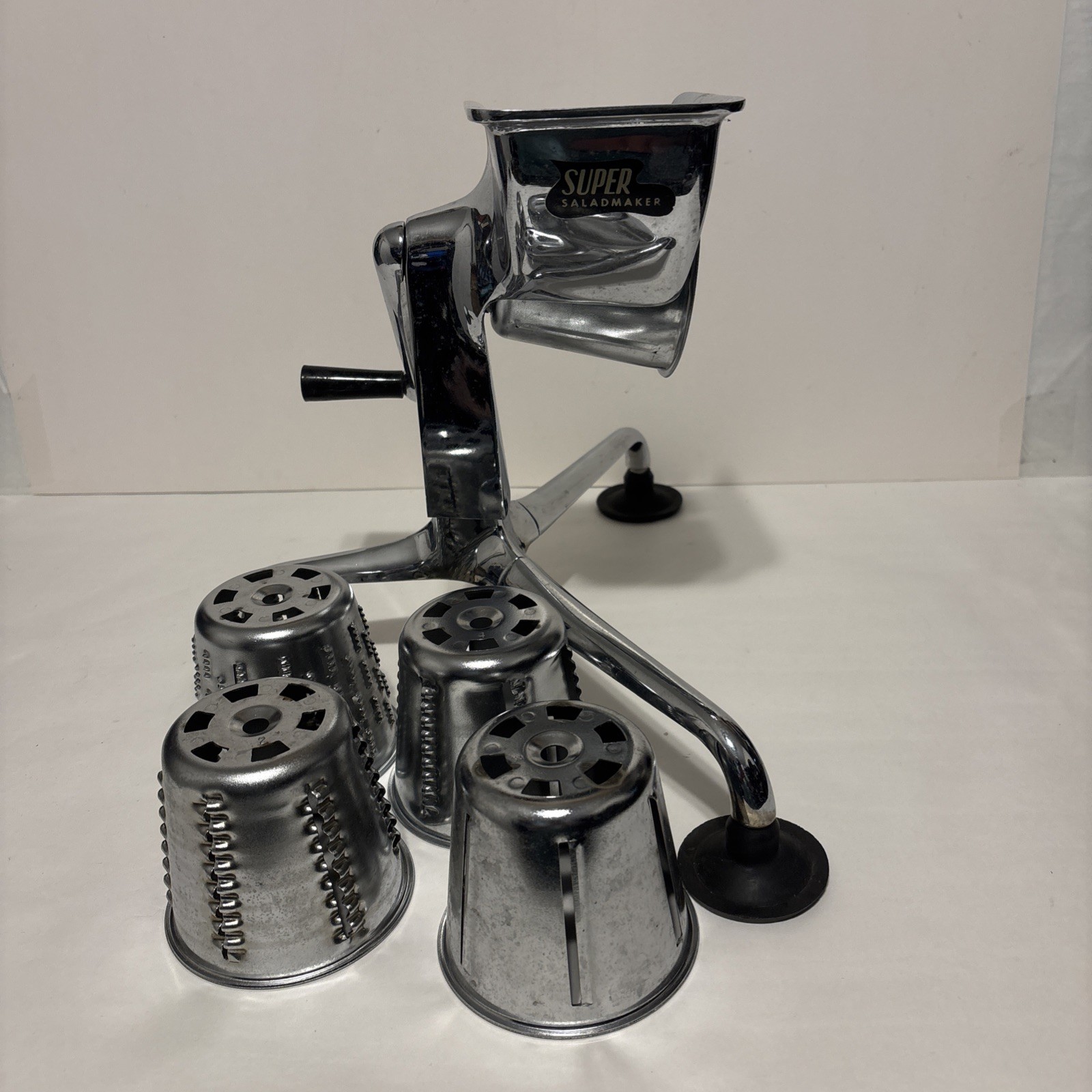 Super Salad Maker Rotary Cheese Grater Slicer Shredder 5 Attachments Vintage