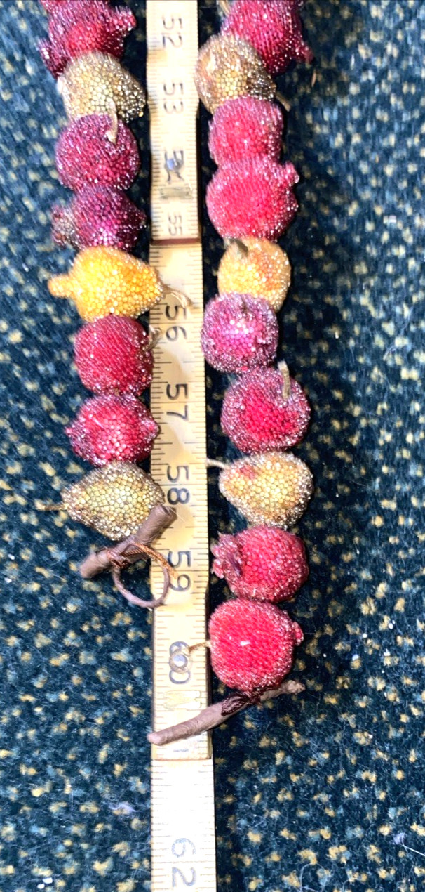 Sugared Coated Faux Fruit 2 Garlands 60″ Berry Pomegranate Apple Pear Vtg
