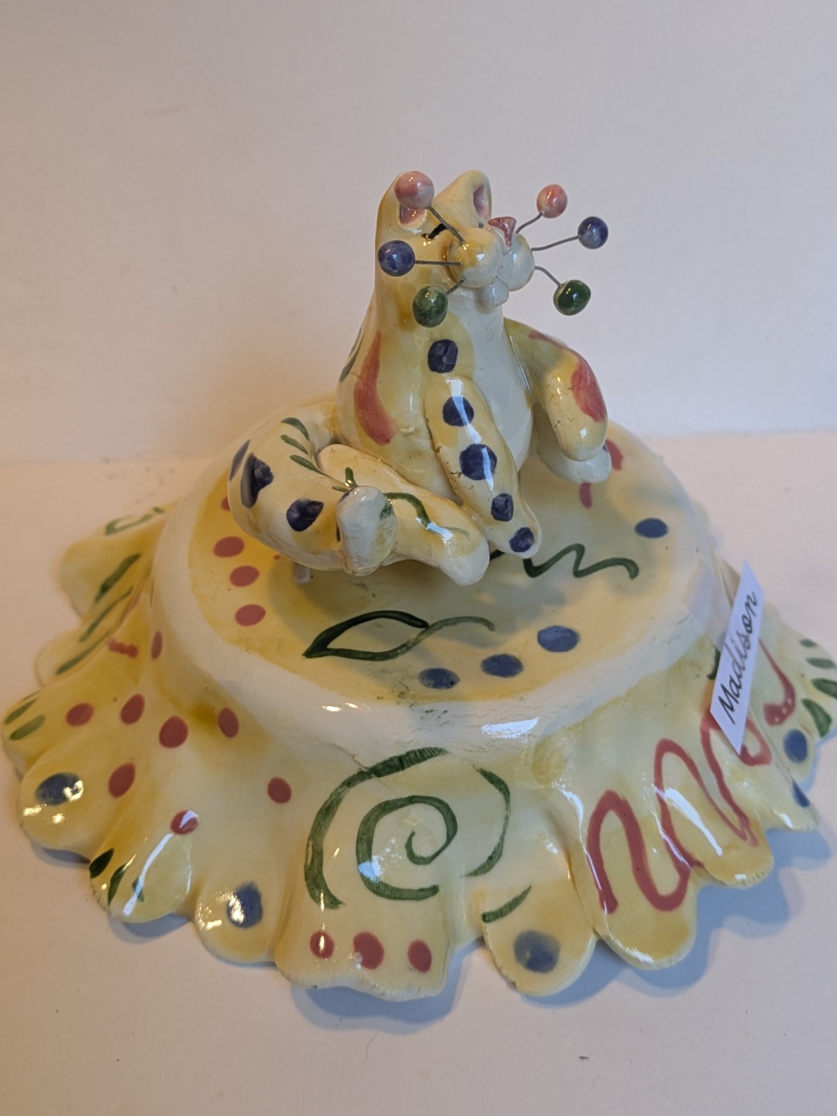 RARE Colorful Multi Pattern Musical “Madison” WhimsiClay Cat Handmade Original