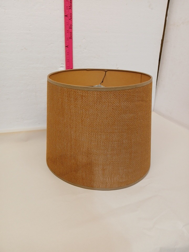 Vtg MCM Retro Drum Brown Burlap Jute Fabric Table Floor Lamp Shade 11Tx 12×14