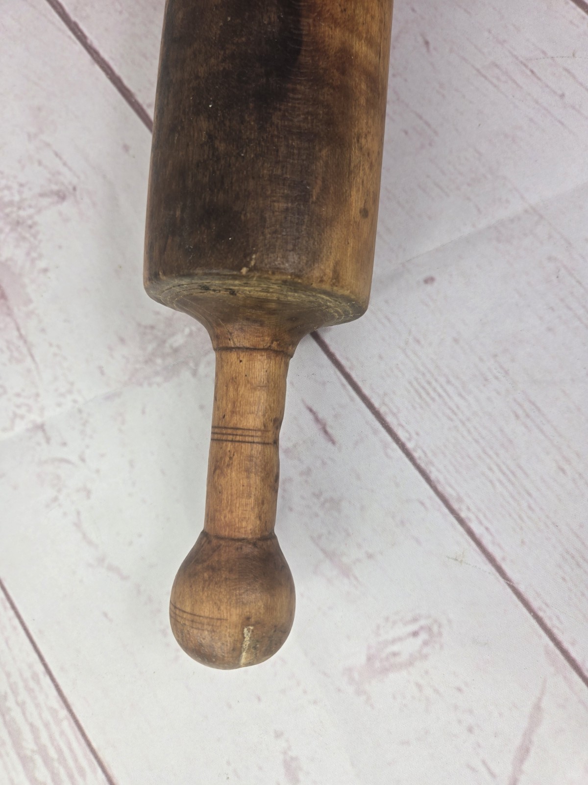 Antique Rolling Pin Turned Wood 1 Piece Rustic Patina 19.5″ L Primitive Ball End