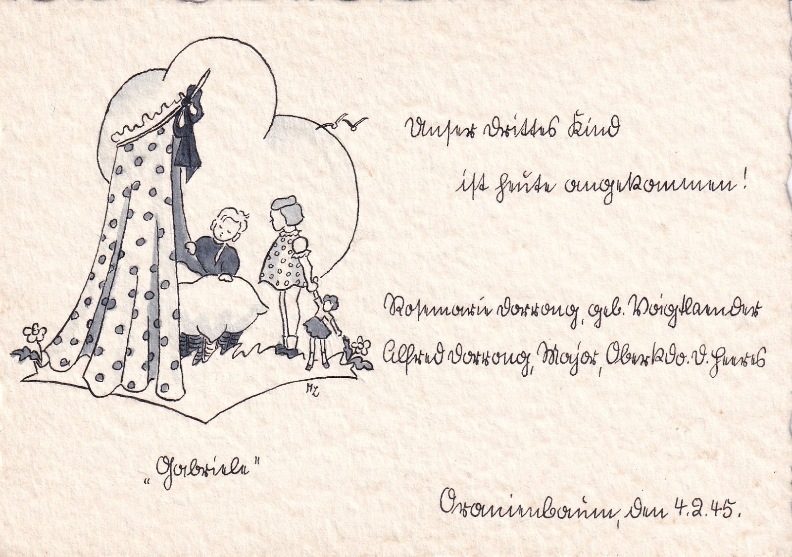 Postcard – Signed Maria Zehnpfund “birth of Gabriele, Orange tree (4)