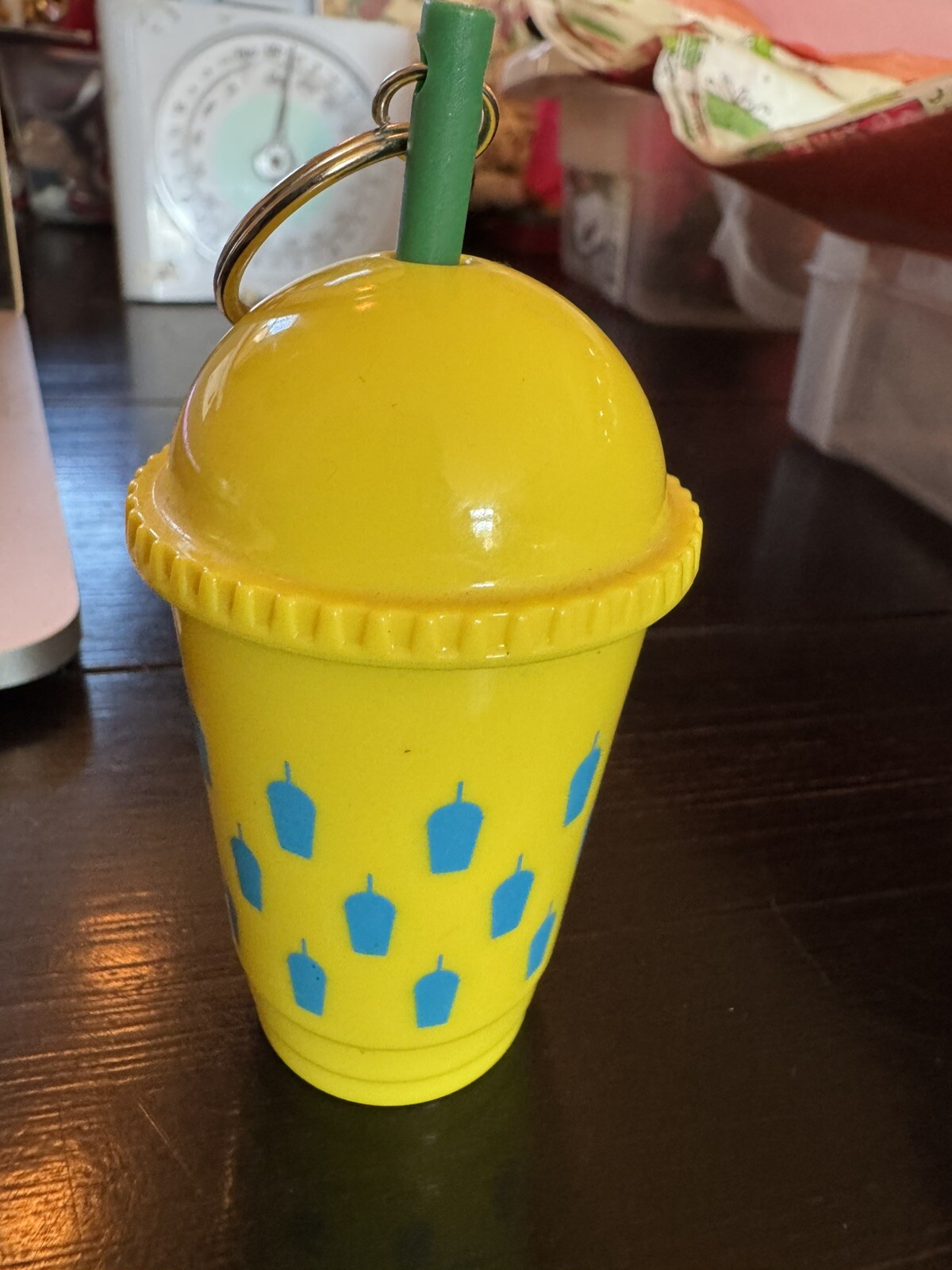 Starbucks Key Chain Yellow & Blue Drink Cup FRAPPUCCINO 4″ tall