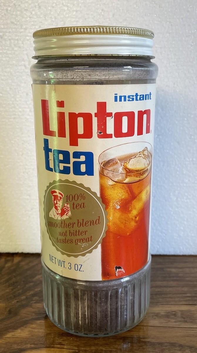 VINTAGE Lipton Instant Tea 3 Oz Jar With Lid FULL NOS Sealed 1970s RETRO FOOD