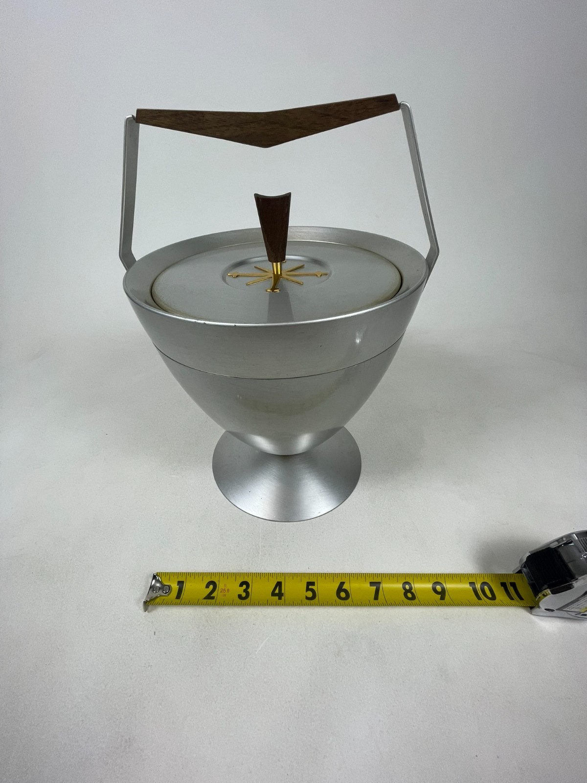 VTG 1950’s Mid Century Modern Atomic Mirro Aluminum Ice Bucket Space Age MCM