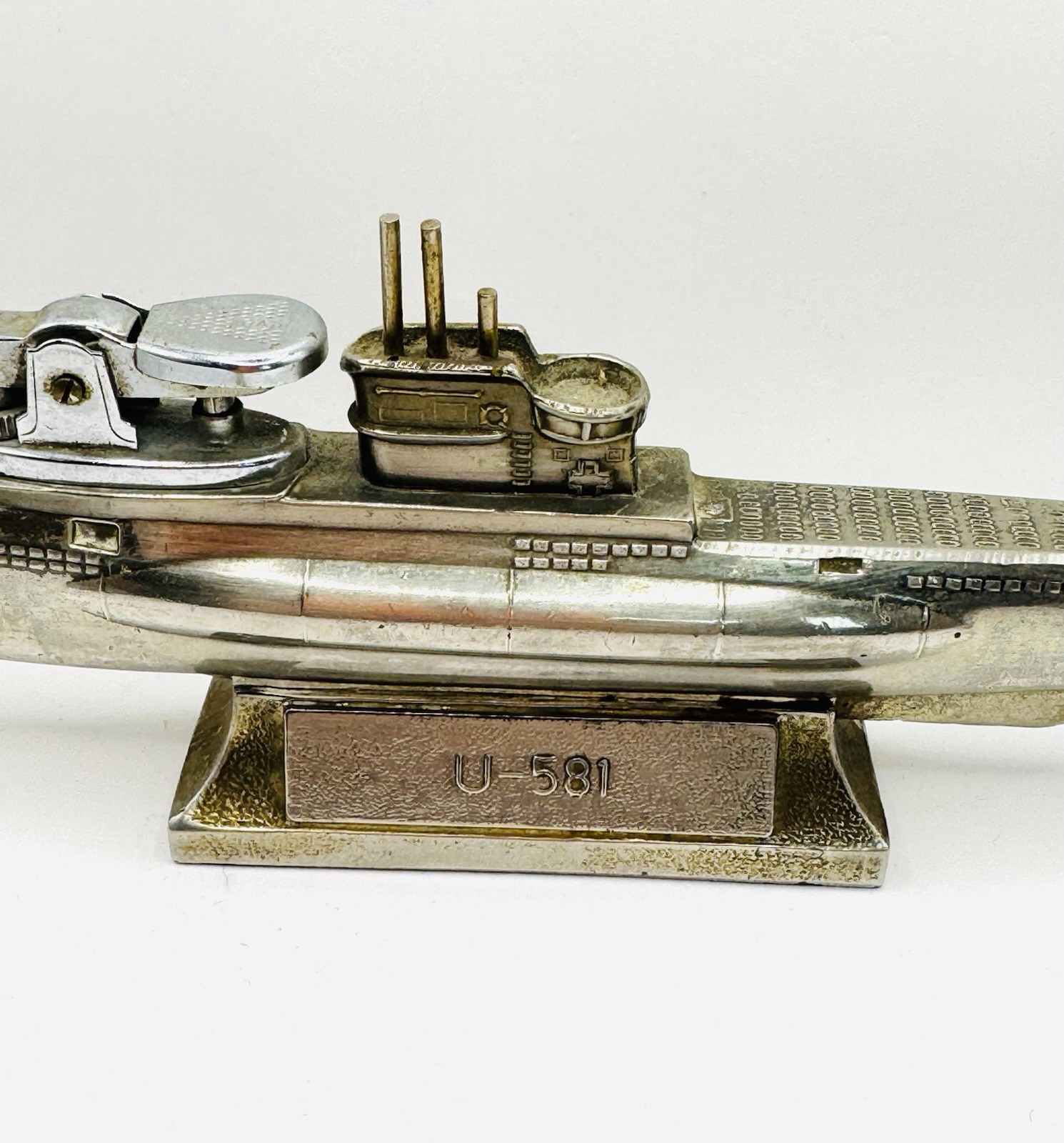 Large German Kriegsmarine U-Boat 581 Chromed Metal Submarine Table Lighter.