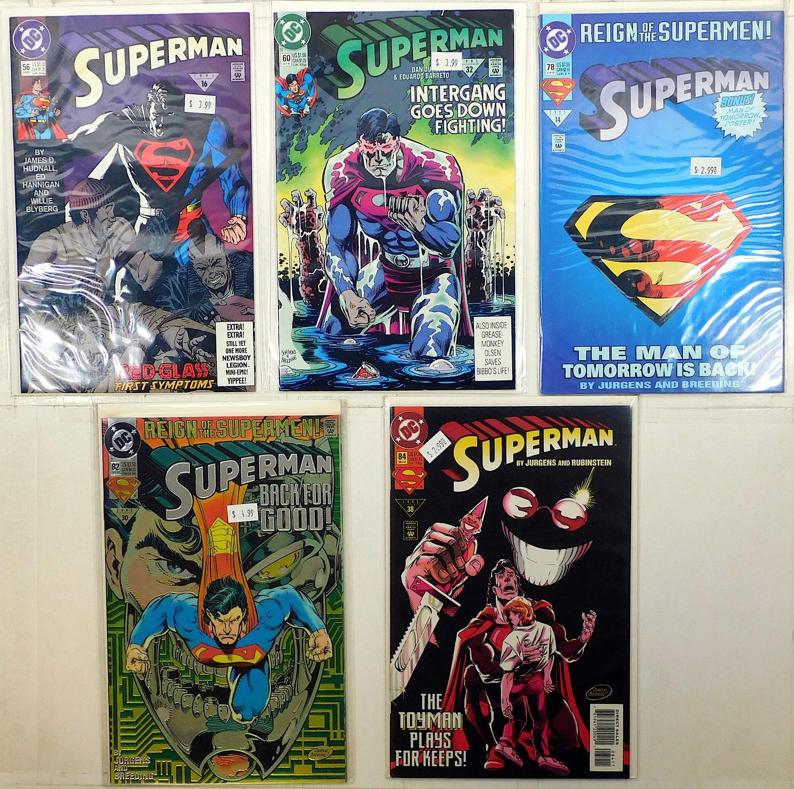 Superman Lot of 5 #56, 60, 78, 82, 84 (1991) DC Comics 1st Print Comic Books