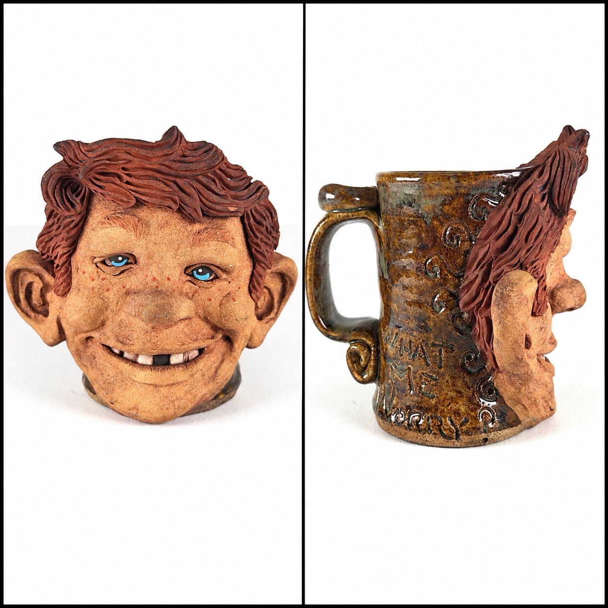 Vintage Alfred E Neuman Sculpture Figurine Character Mug Pottery signed Dolly 83