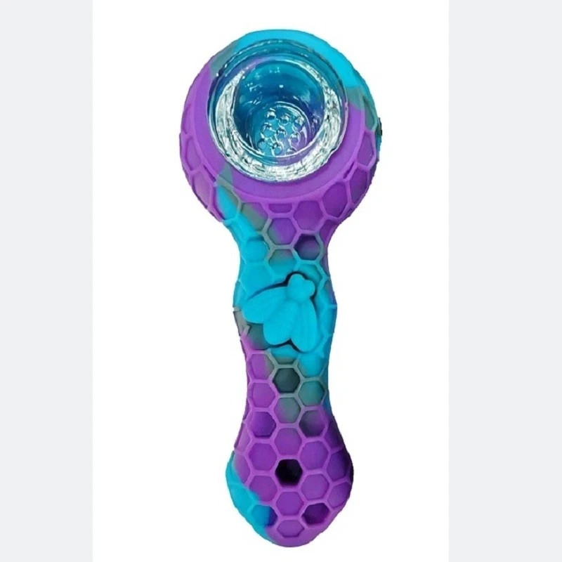 2pc Silicone Smoking Pipe 4.3″ Honeycomb Bee Tobacco Hand Pipes Glass Bowl Tool