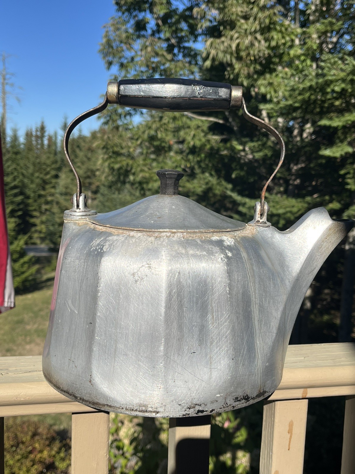 Vintage Large 5 Quart Metal Kettle With Slide Top And Handle Farmhouse Decor
