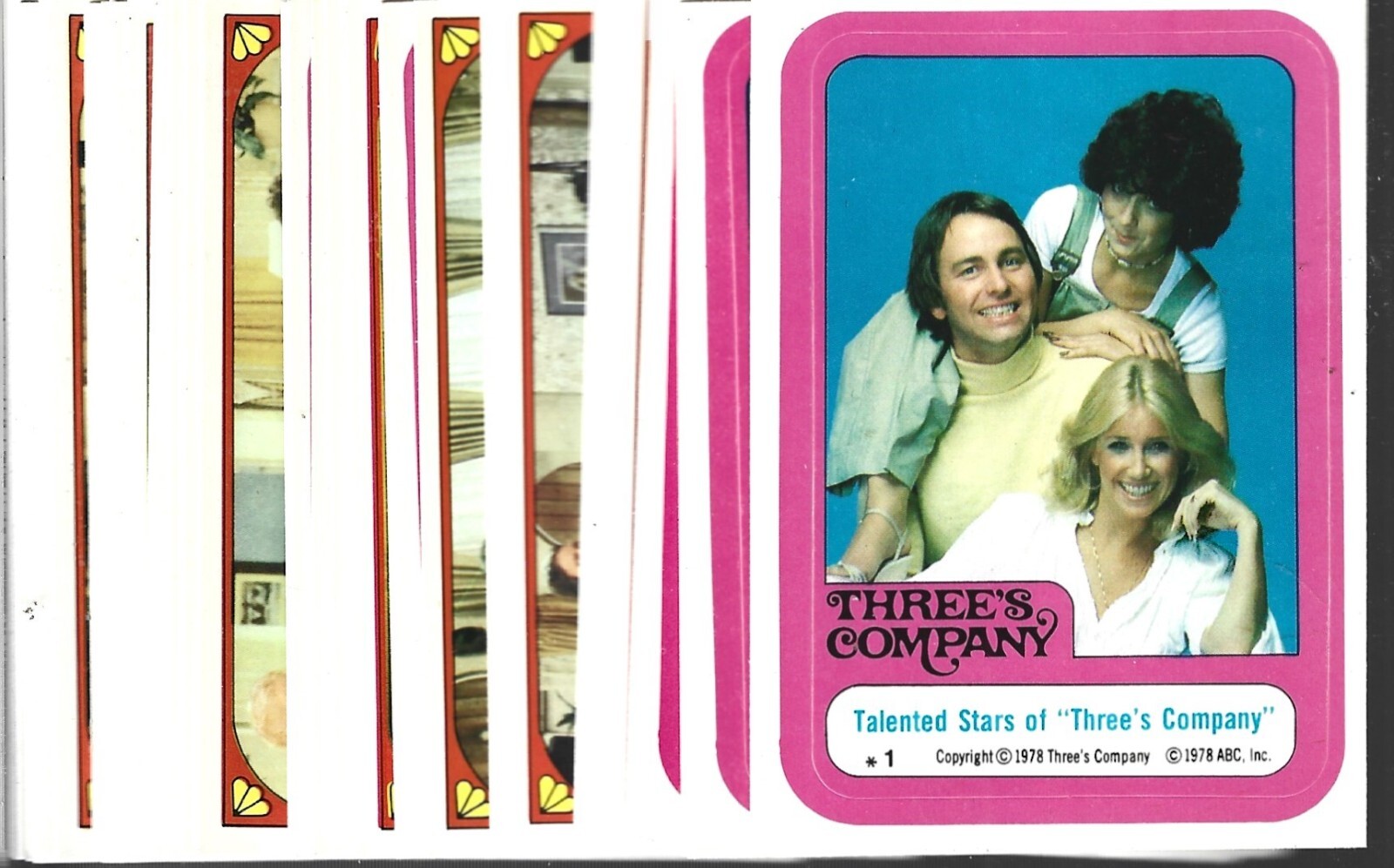 THREE’S COMPANY TOPPS STICKER CARD SET OF 44 FROM 1978 (NEAR MINT) FROM VENDING