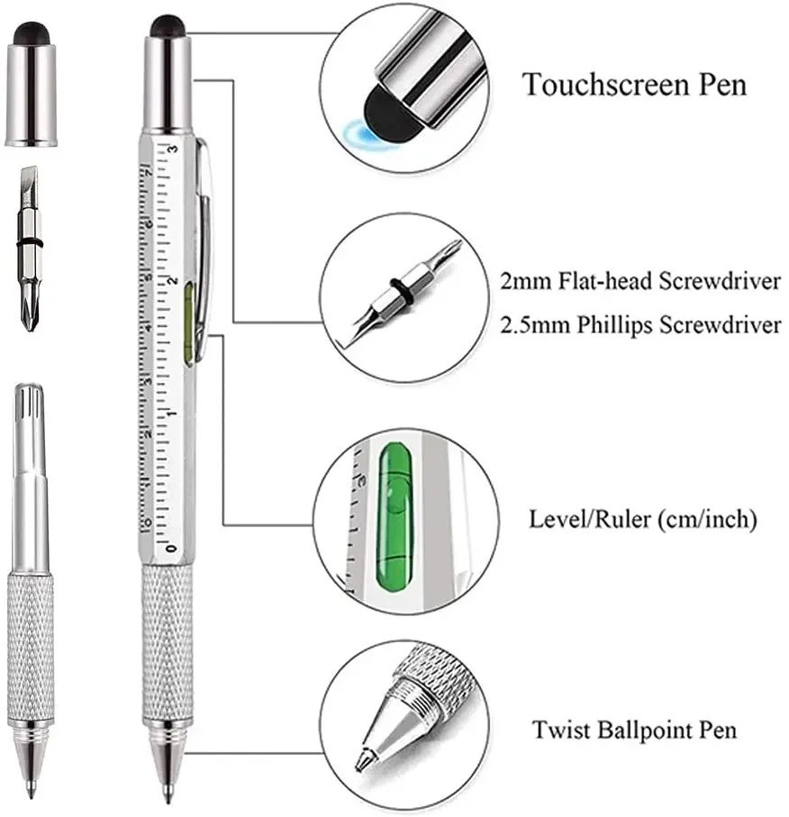 7 in1 Multifunction Ballpoint Pen with Modern Handheld Tool Measure Technical