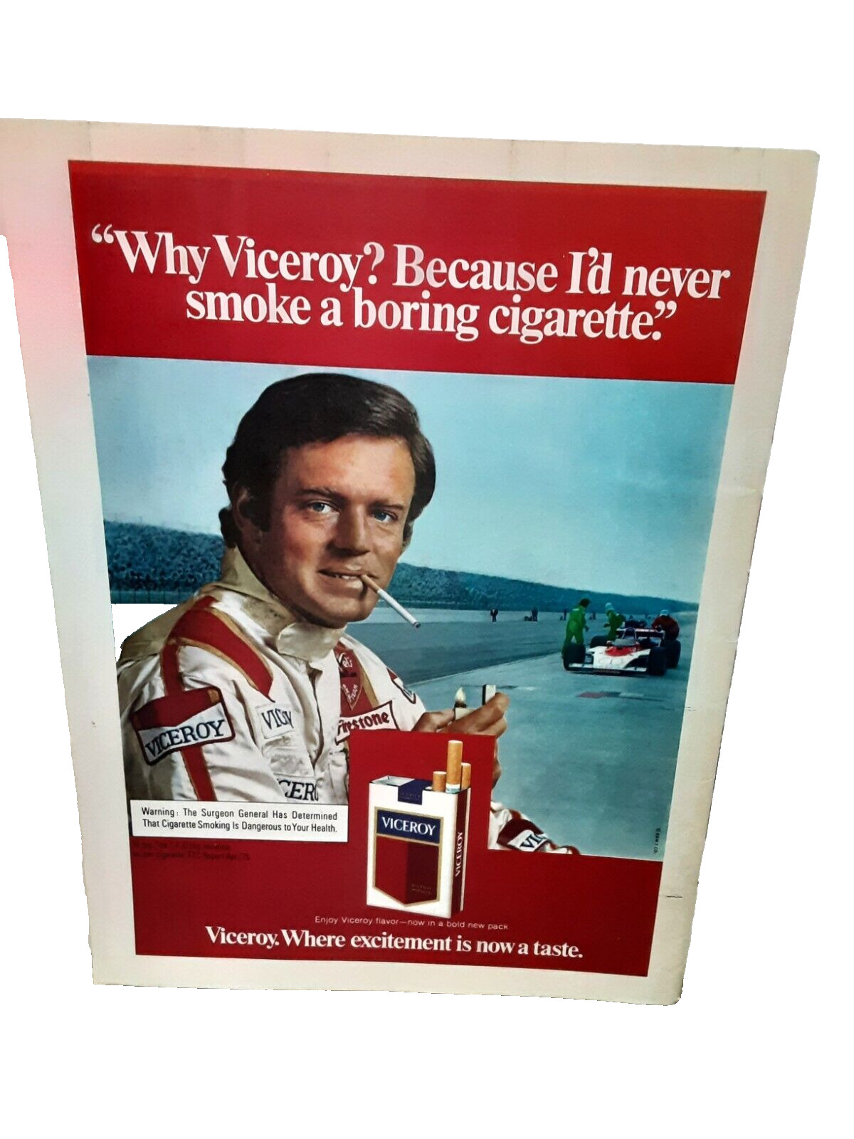 1975 Viceroy Cigarettes Racing Never Smoke Boring Original Print Ad Vintage 70s