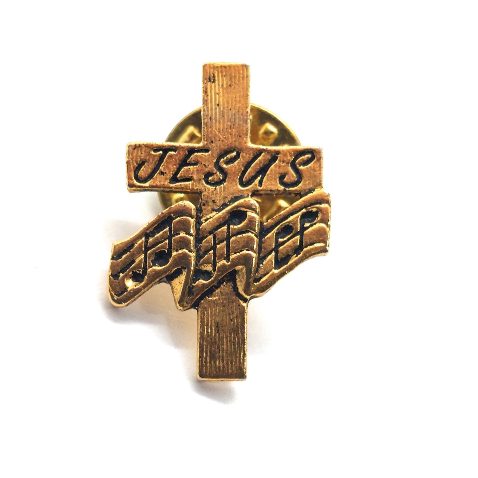 Jesus Cross Pin Christian Faith Music Notes Worship Religious Vintage