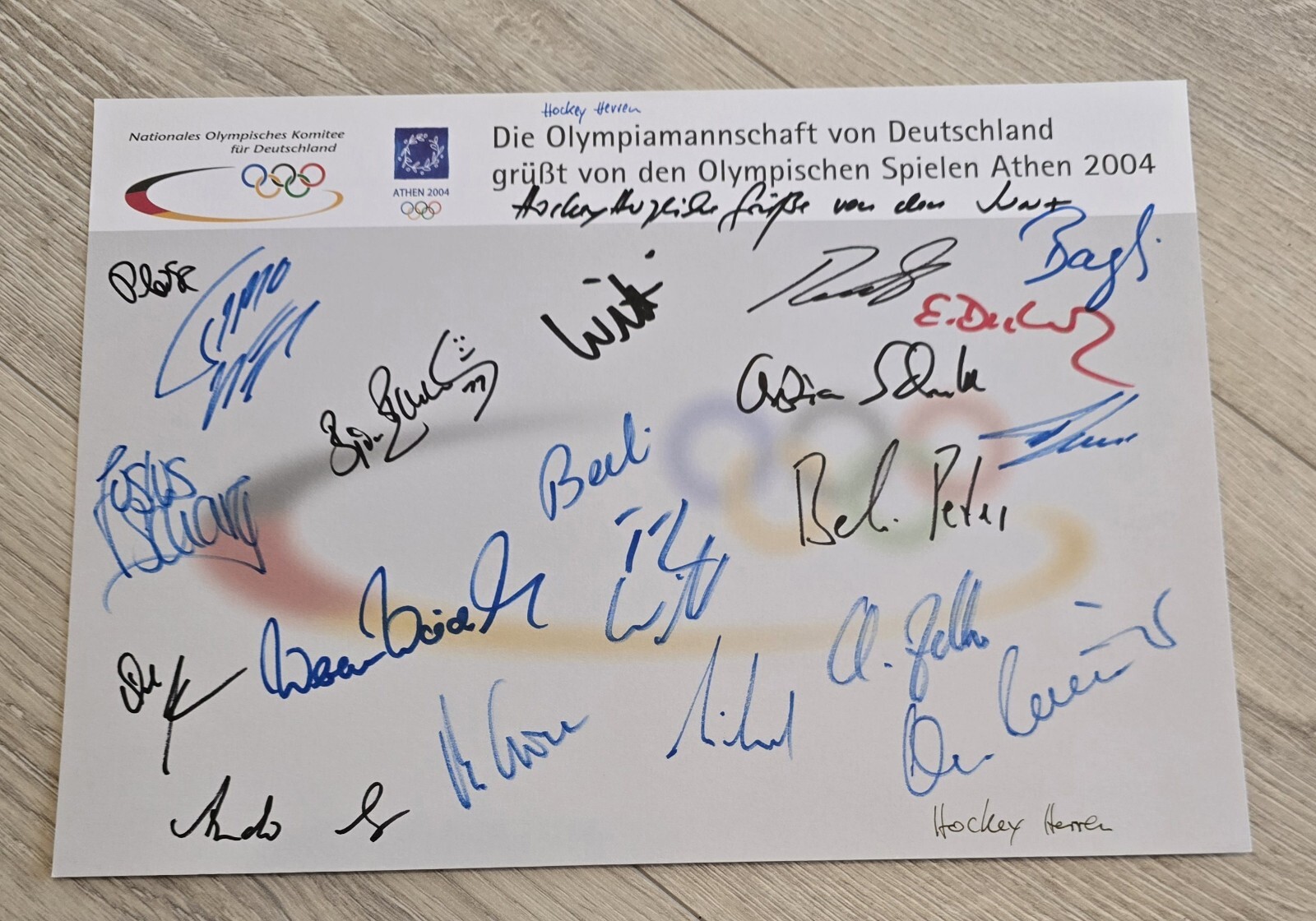 Olympia 2004 Hockey Men’s Poster With 21 Autographs Approximately 30Cm × 21Cm