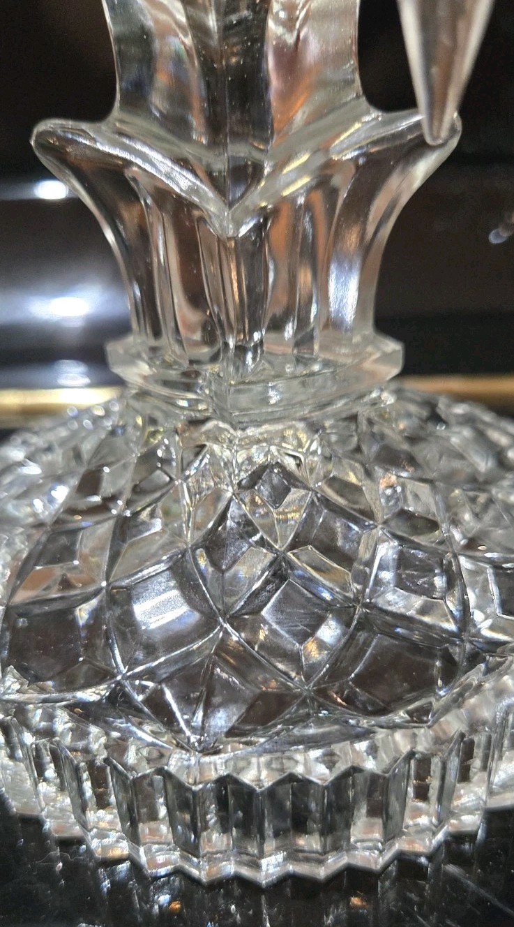 2 ANTIQUE 1920s GLASS CANDLE HOLDER CRYSTAL PRISM LUSTRE SHELL PATTERN ORNATE