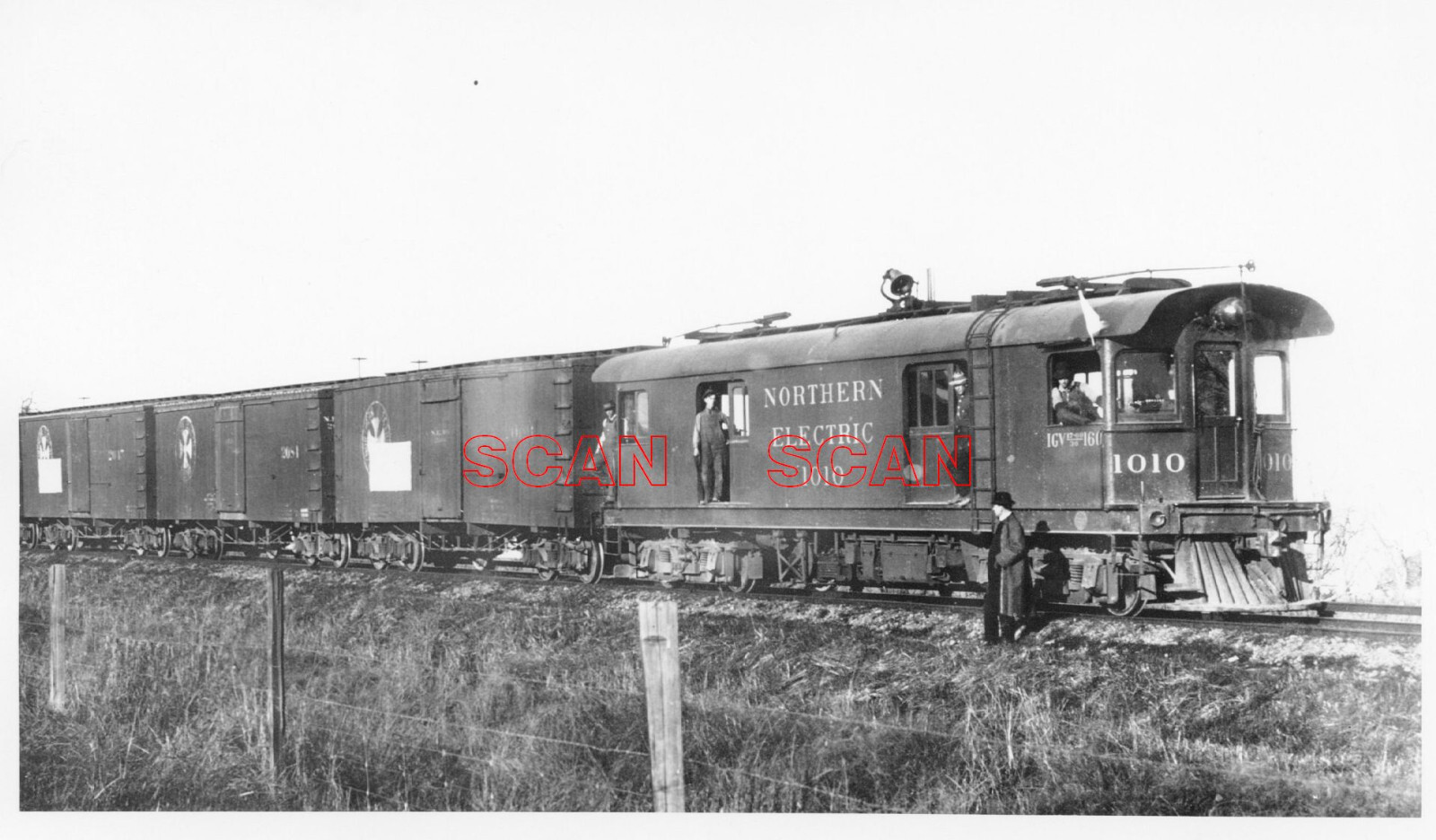 4AA182 RP 1900s? NORTHERN ELECTRIC RAILROAD LOCO #1010 + TRAIN