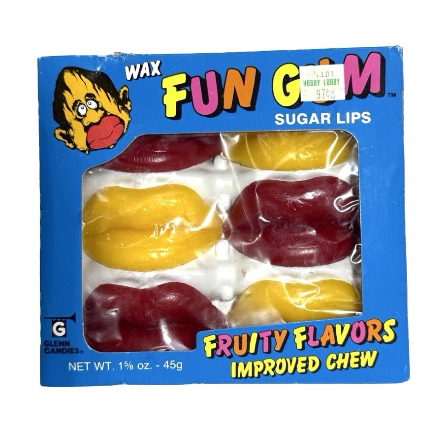 NOS Glenn Candies Fun Gum Sugar Lips Wax Display Box 1980s Retro Novelty Candy