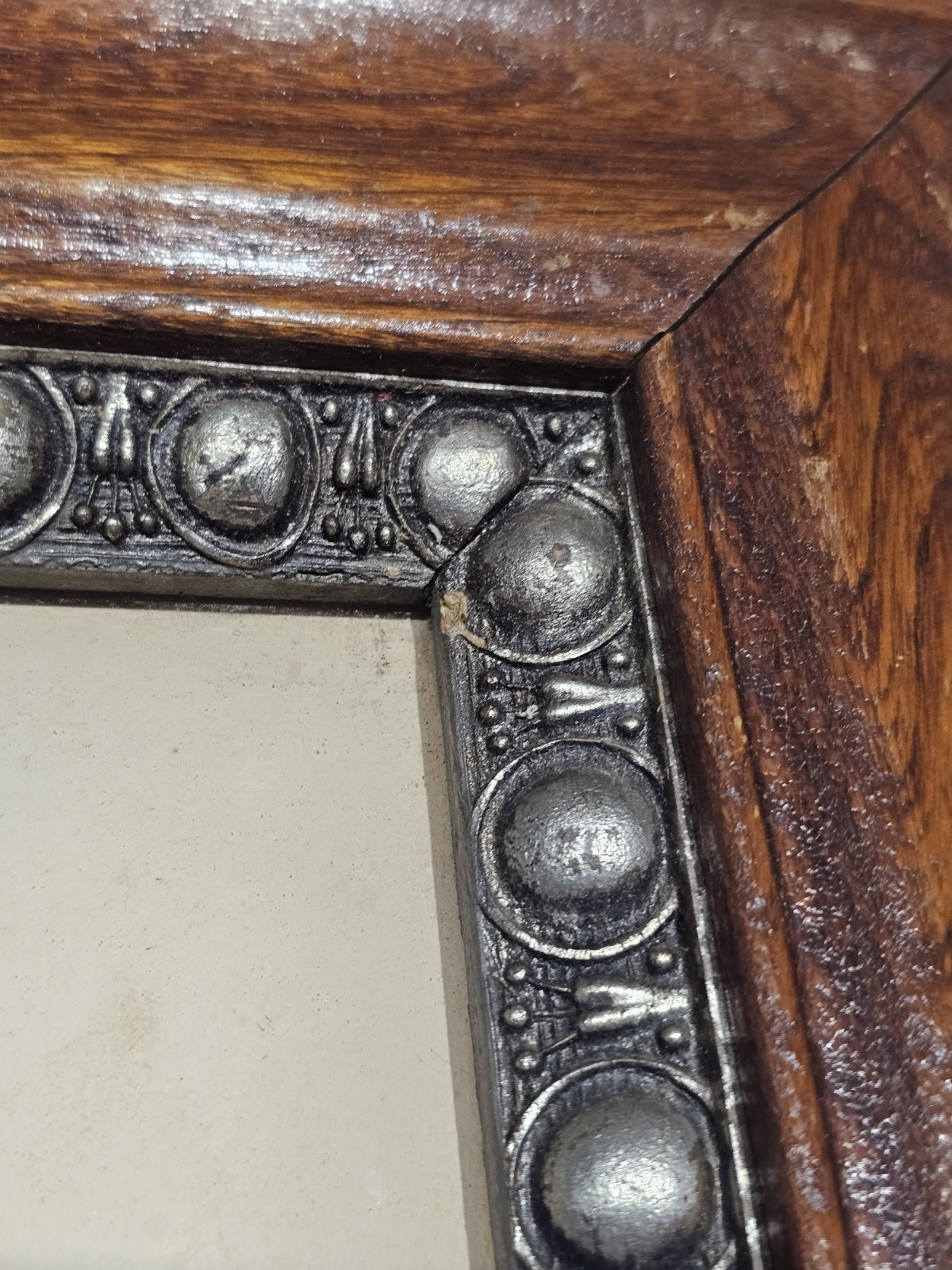 Antique 19th Century Victorian Silver Gilt Gesso and Oak Picture Frame/ Photo