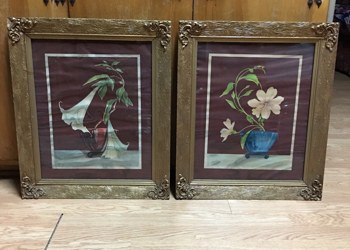 Pair Of Vintage Baroque Style Gilt and Stucco/Gesso Wood Frames With Glass