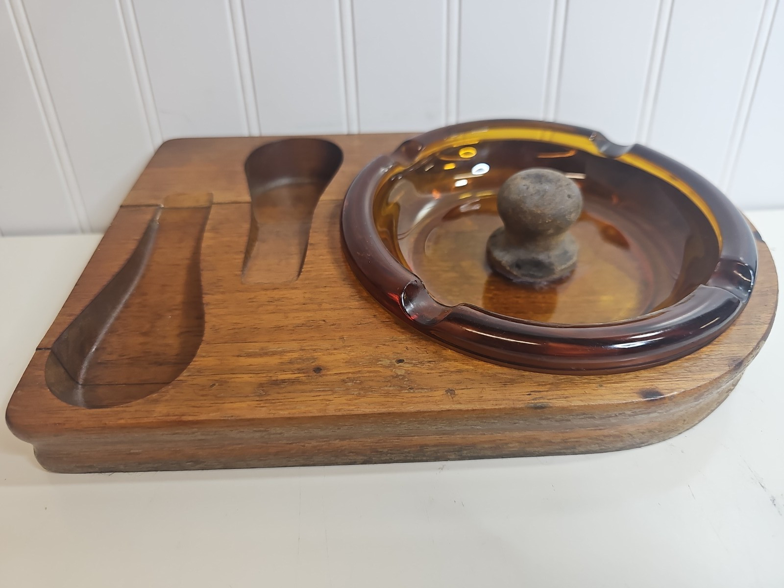 Vintage DECATUR INDUSTRIES – DECO Glass Ashtray 2 Pipe Rest Holder & Pipe Clean