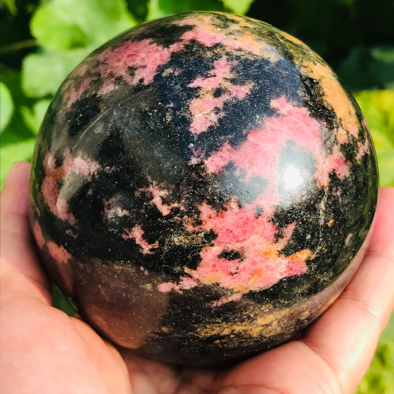 3.23lb Large Natural Rhodonite Quartz Crystal Sphere Ball Specimen Healing