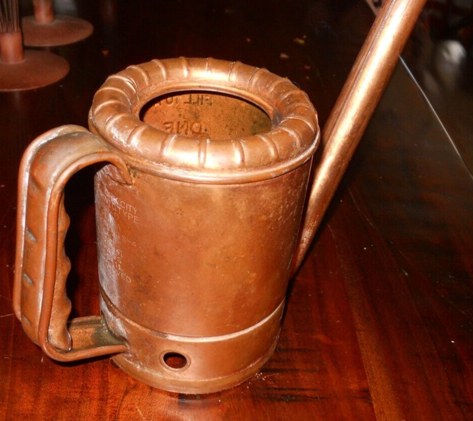 Vintage Copper 1 Quart Swing Spout Oil Can Made in USA Great Condition