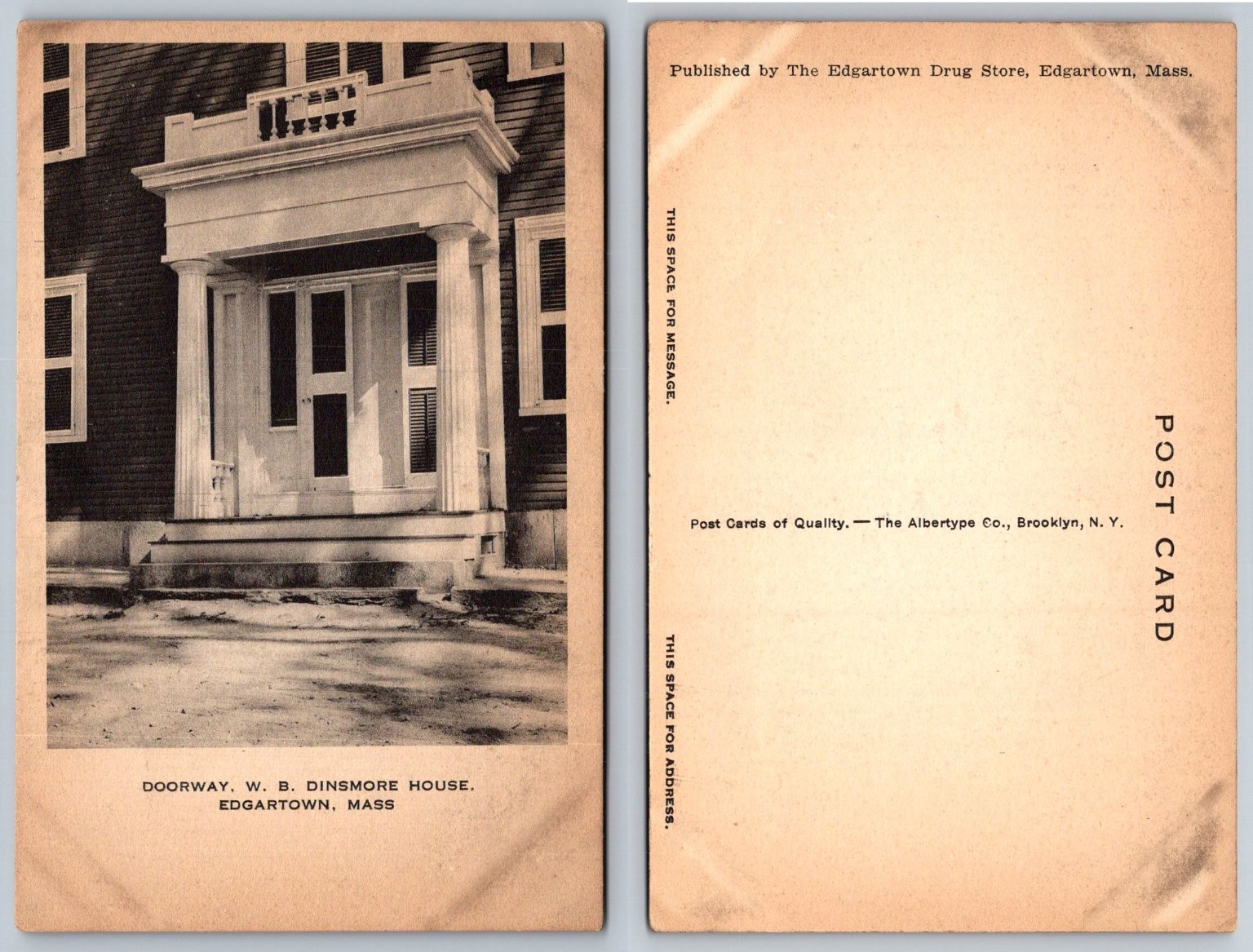 Edgartown MA W.B. Dinsmore House Doorway Albertype Postcard