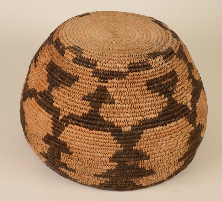 Western Apache Basket ca. 1910 6.125″ H x 9.5″ D Hand Coiled with a Golden