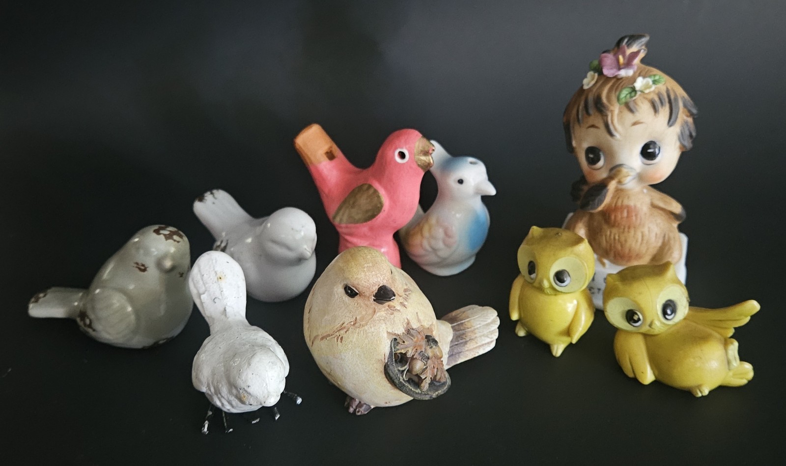 Bird Figurine Lot Ceramic, Cast Iron, Resin & Plastic (9) Total Vintage